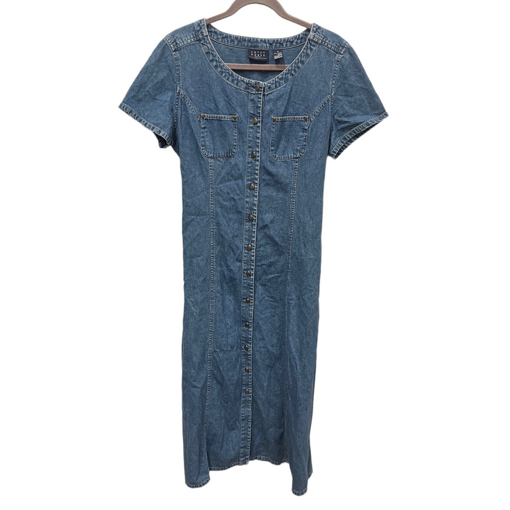 Crazy Horse Liz Claiborne Denim Maxi Dress XL Blue Cotton Button Front Tie Back